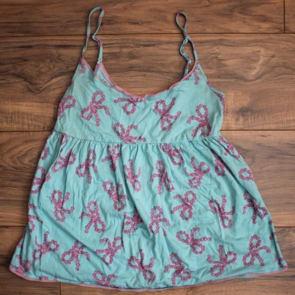 Angel Blue & Pink Bow Flower Babydoll Camisole Cami Top